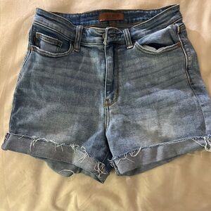 Judy Blue Light Blue Frayed Cuffed Denim Shorts